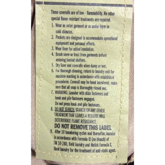 US Military Coveralls Mn X-Large Regular Army Combat Vehicle Crewmens FR Utility - Picture 10 of 10